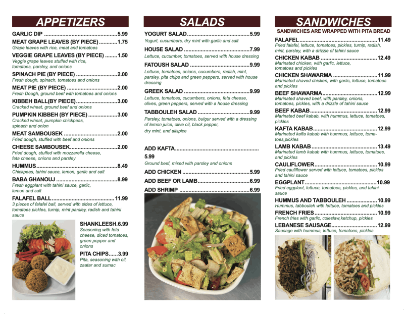 Roy's Kabab Menu